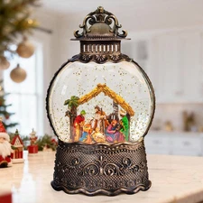 Nativity Scene Christmas Snow Globes, 10.24" Electric Light up Snow Globe Chr...