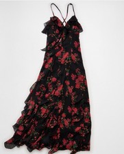 American Eagle Outfitters Black and Red Floral Maxi Dress Size M