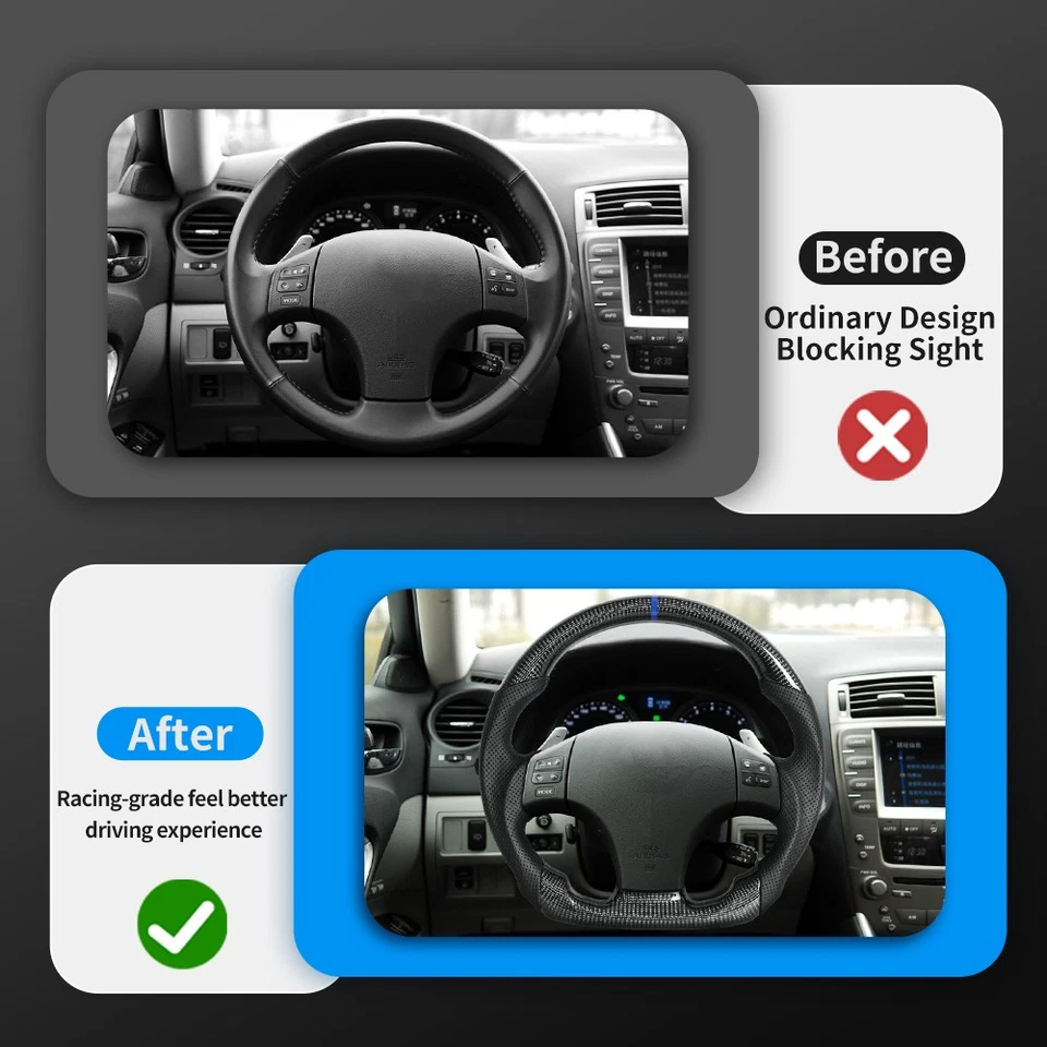 Volante de fibra de carbono para Lexus IS250 IS300 IS350 2006-2012 línea azul Foto 2 de 4