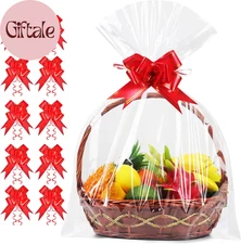 10PCS Extra Large Cellophane Wrap for Gift Baskets, 35X55 Inch Clear Cellophane