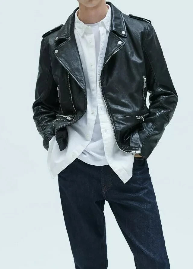 ZARA NEW MAN FW collection BLACK 100percent LEATHER JACKET ZIPS M 5388/401/800 NEW image 10