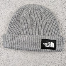 The North Face Hat Mens OSFA Gray Salty Dog Beanie Ribbed Knit Cuffed Casual