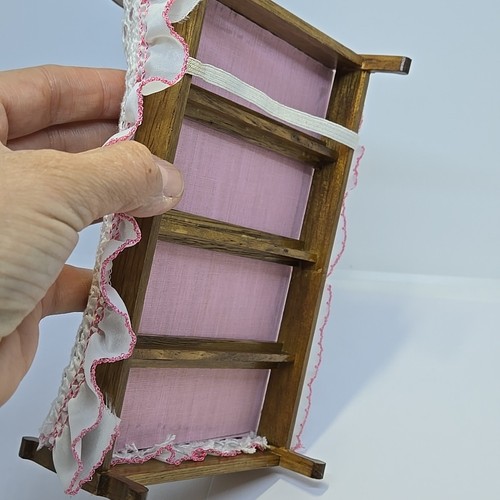Miniature Dollhouse Artisan Made Wooden Cottage Bed + Crochet Bedding 1:12 OOAK - Picture 16 of 21