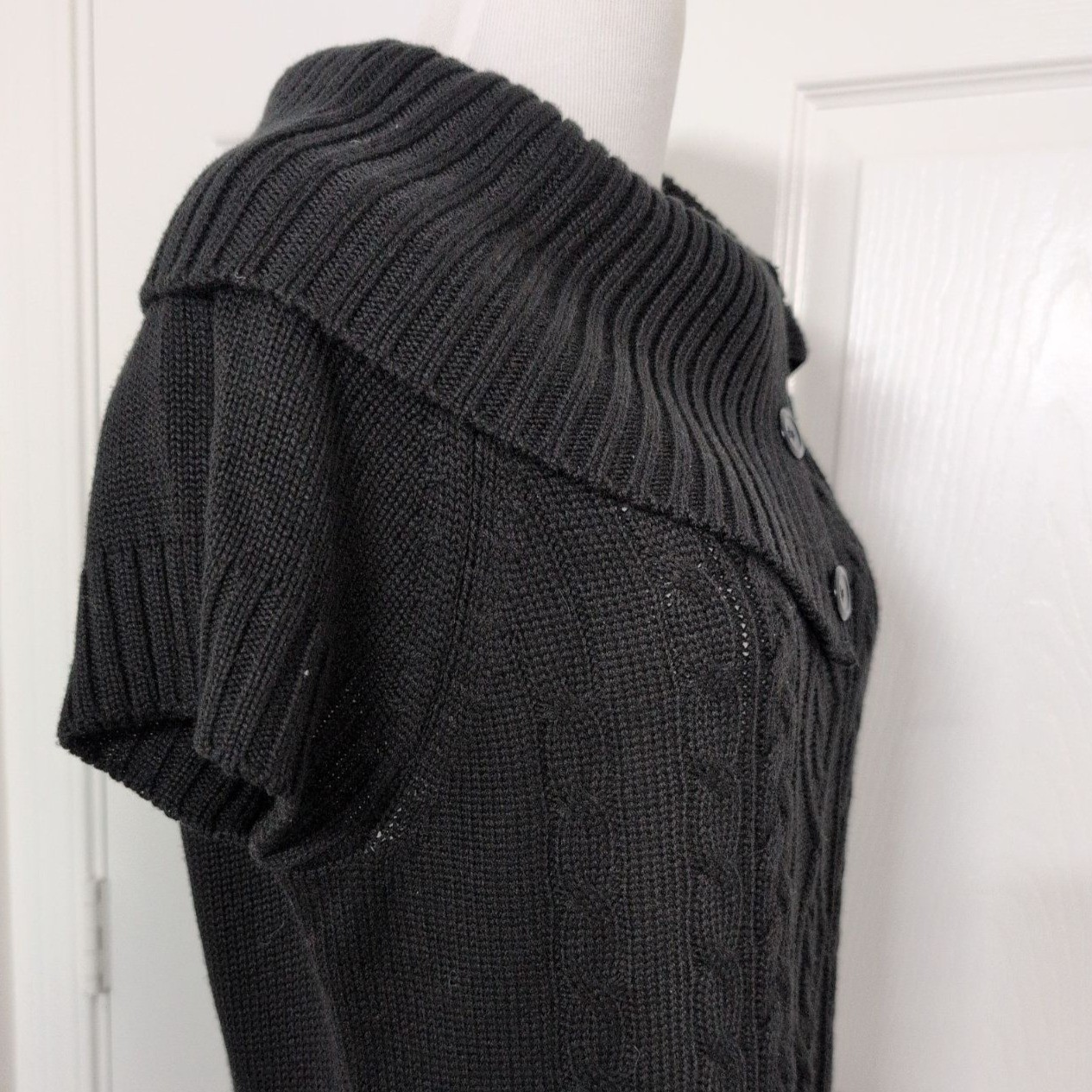 Calvin Klein Cable Knit Sweater Dress Womens Size Large Black Button Cowl Neck thumbnail 7