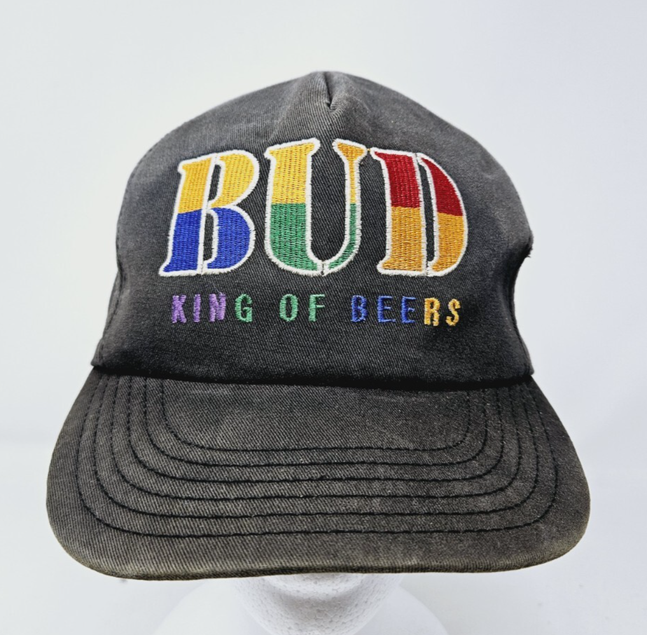 Vintage Multi-color Bud King Of Beers 90s USA Made Budweiser Snapback Hat