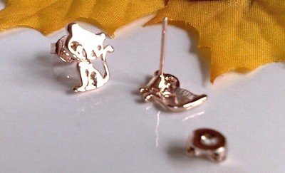  Fashion Lovely Adorable Tiny Cat Kitten Rose Gold Earrings Stud