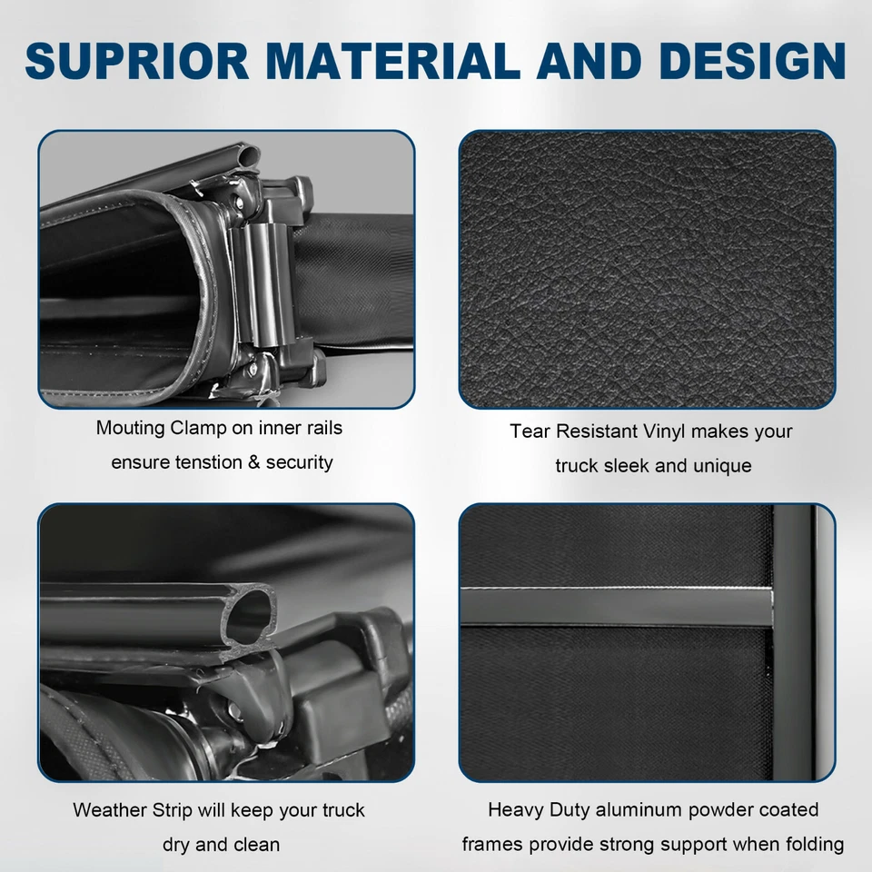 5FT 3 Fold Soft Bed Tonneau Cover For 05-25 Nissan Frontier 09-14 Suzuki Equator Foto 3 de 4