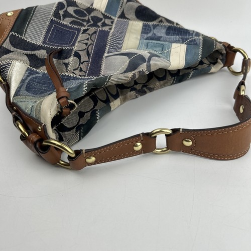 Y2K RARE Coach Denim Blue Patchwork Carly Signature Medium Hobo Handbag Purse - Picture 13 of 19