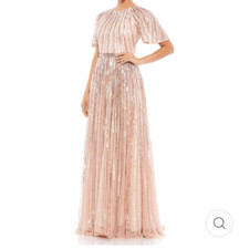 Mac Duggal  4913 Short Sleeve Ombre Sequin Gown  Rose Pink | Size 16