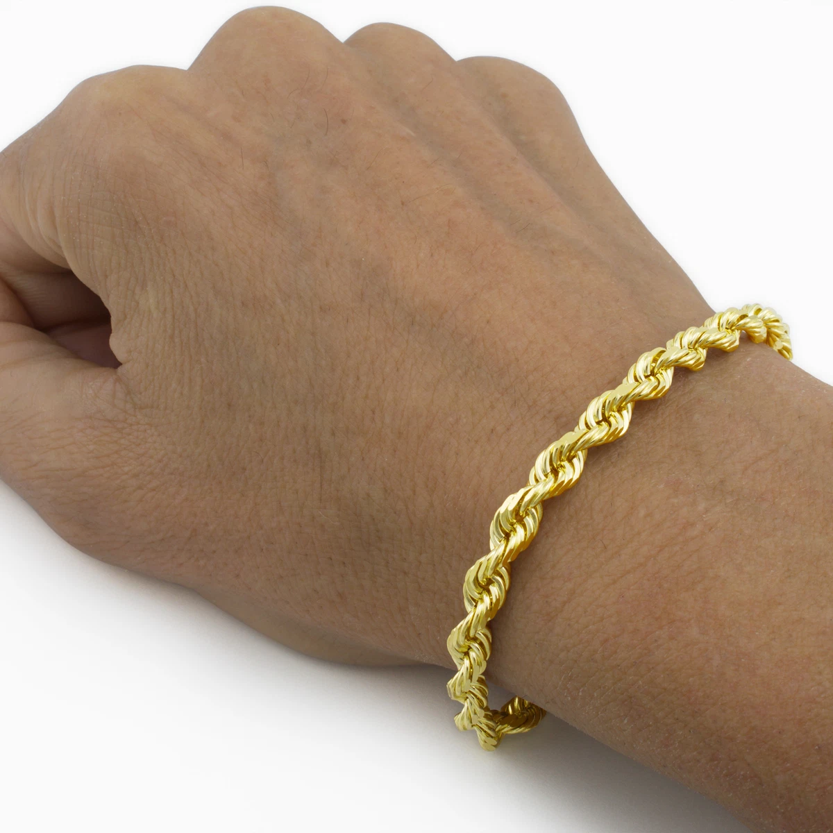 14k Yellow Gold Mens 6mm Italian Diamond Cut Solid Rope Chain Bracelet 8.5