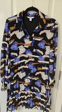 Nine West Pleated Aline Dress Long Sleeves Sheer Multi-color Sz M 
