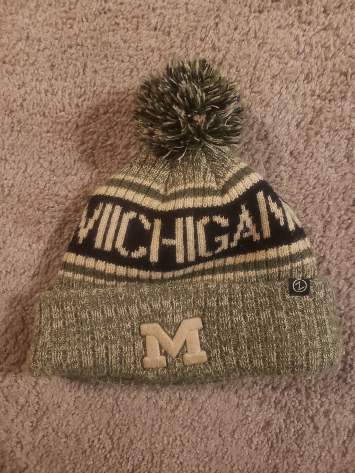Michigan State University Cuffed Knit Pom Striped Beanie Hat Cap Green OSFM