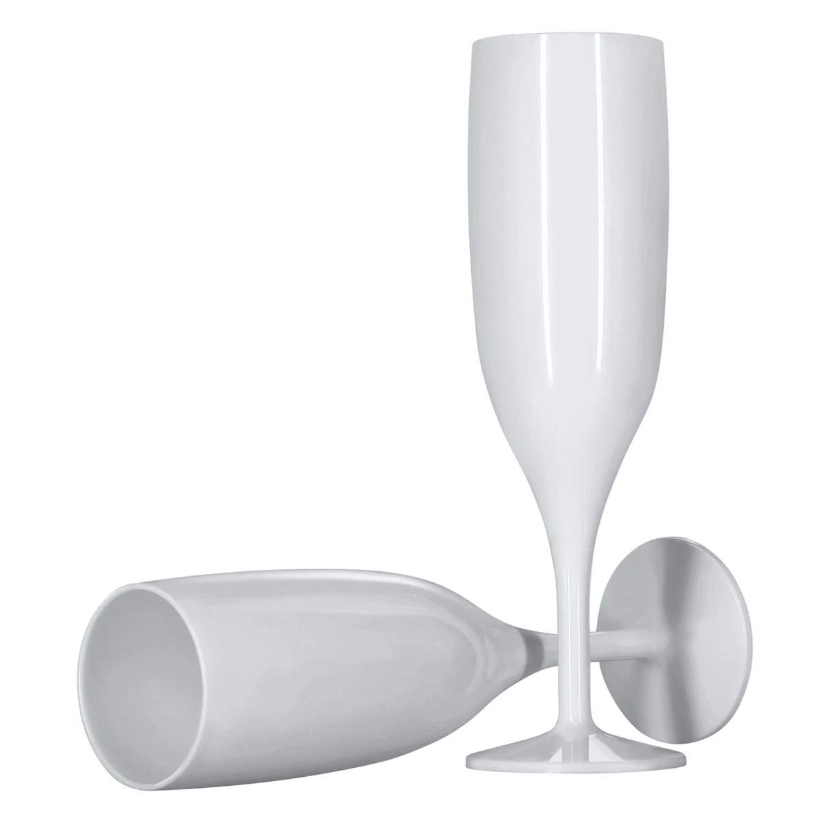 12 x White Champagne Flutes Reusable 175ml Prosecco Glasses Plastic Washable