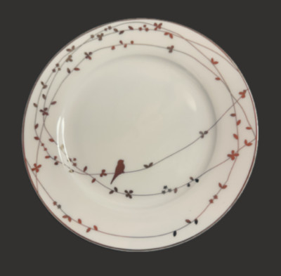 Ciroa Oiseau Salad Plates Bird On Vines Chrome & White Set of 4, New