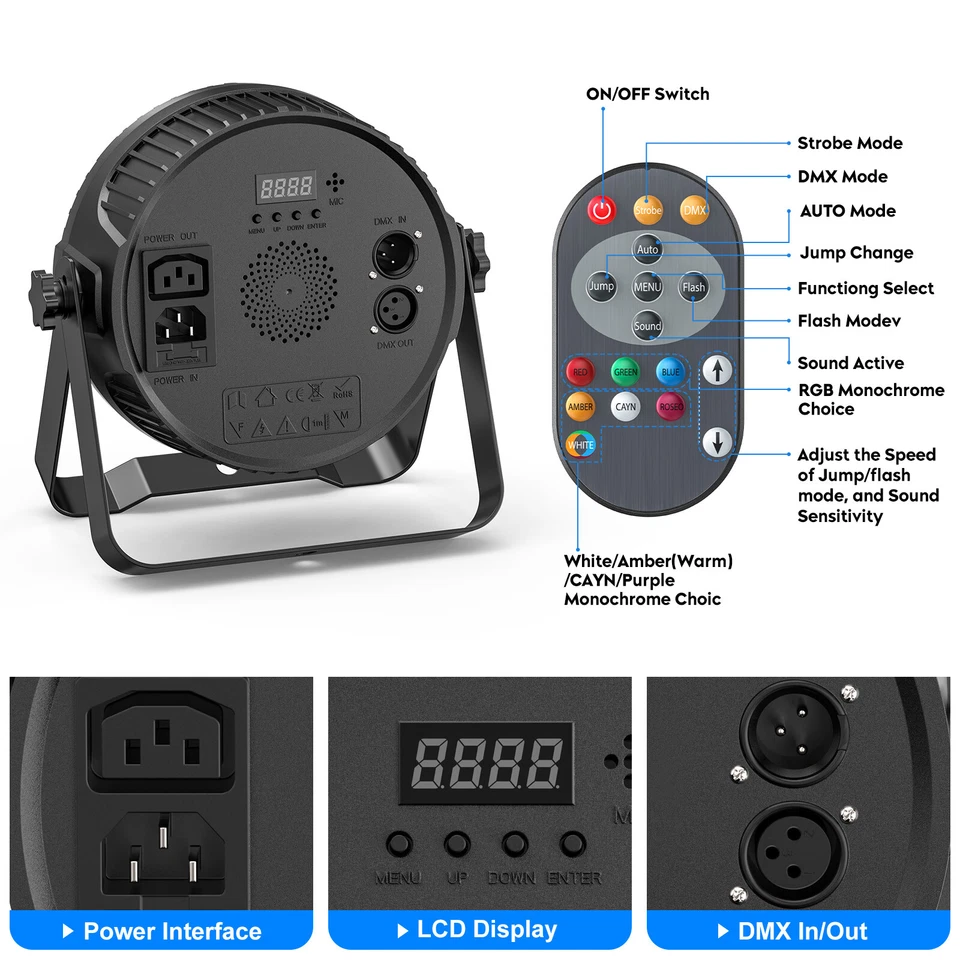 140W RGBW 14LED Par Stage Light DMX Disco DJ Par Can Spot Wash Light w/ Remote - Image 4 of 4