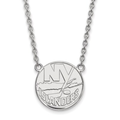 10k Weißgold NHL LogoArt New York Islanders großer Anhänger 18 Zoll Halskette