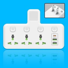 2 Prong to 3 Prong Outlet Adapter - 3 AC Outlets  3 USBs - Compact Travel Size