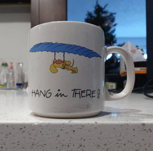Russ Berrie Hang In There Coffee Mug Cup Puppy Dog Glider Hope Encourage