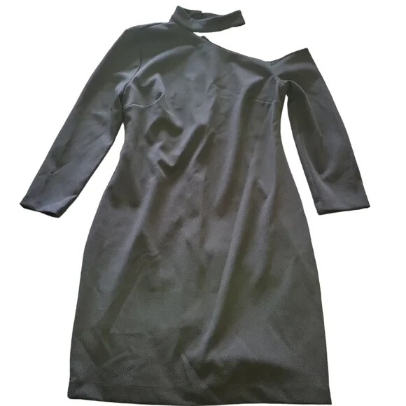 Trina Turk Gigi Neck Dress Womens 10 Zip Up One Shoulder Longsleeve Knee Length