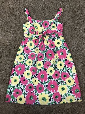 Lilly Pulitzer Pink Yellow Floral Print Spaghetti Strap Sleeves