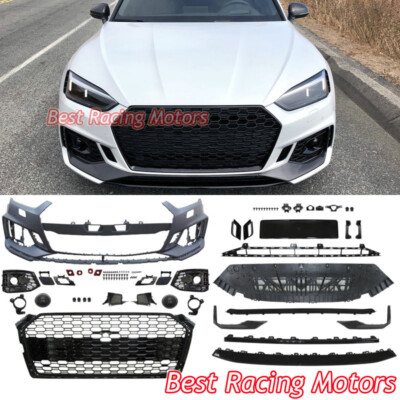 For 2018-2019 Audi A5 S5 B9 RS5 Style Front Bumper + Black Honeycomb Grille