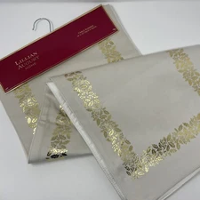 Lillian August Home Christmas Holiday Table Runner Velvet 14x72 Cream/Gold Holly