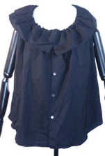Comme Des Garcons Women's Small Black Cotton Sleeveless Blouse Ruffle Collar