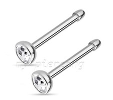 2pcs. Surgical Steel Press Fit Gem Top Nose Bone Nose Ring Stud 22g 20g 18g