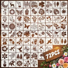 72PCS Flower Stencils for Painting, 3" Plastic Butterflies Bees Blooms Stencils