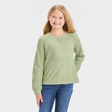 Cat  Jack Girls' Cozy Waffle Pullover Light Olive Green size 10-12 Large