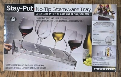 Prodyne Acrylic Stay-Put No-Tip Stemware Tray Serving Wine Champagne **NIB**