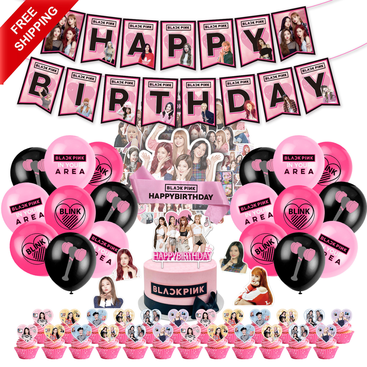 KPOP BLACKPINK Birthday Party Kit Supplies For BLINKS includes