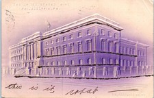 Vintage Postcard 1908 United States Mint Philadelphia PA Embossed Purple Relief