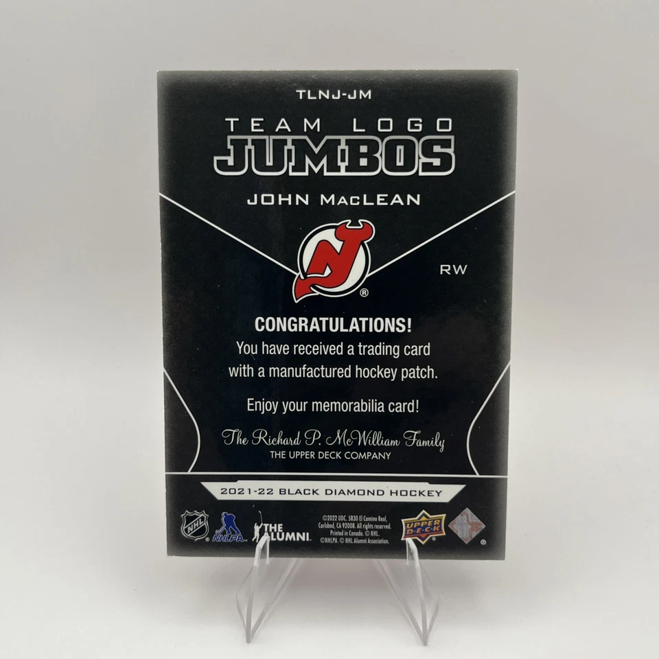 Logotipos 2021-22 Upper Deck Black Diamond Team Jumbos John MacLean #11/15 - Imagem 2 de 2