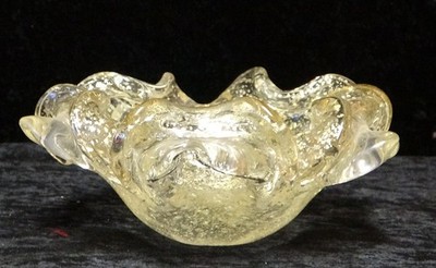  Heavy Murano Controlled Bubble Ashtray Bowl | Gold Flake Art Glass | 6'' Round