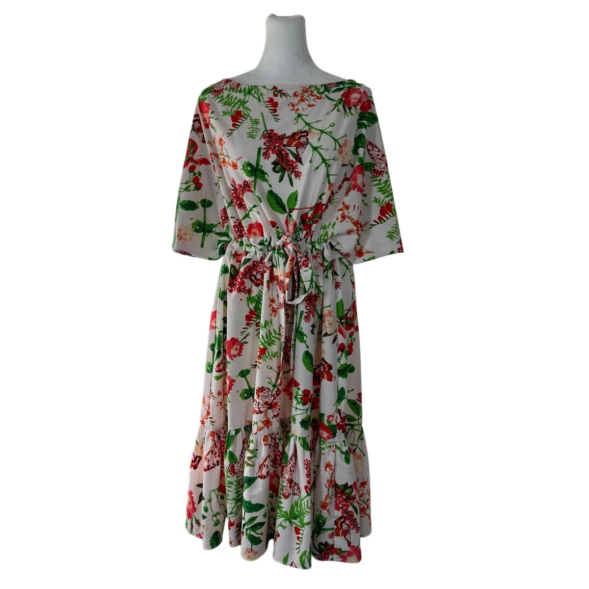 floral a line midi dress for women Mustard Floral Block Print Cotton Paneled A-Line Midi Dress 26