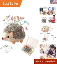 Charming Hedgehog Shaped Pin Cushion Sewing Kit with 100 Colorful Butterfly Pins