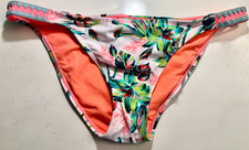 XHILARATION WOMEN'S CHEEKY BIKINI BOTTOM FLORAL WHITE GREEN LARGE NEW W/TAGS 