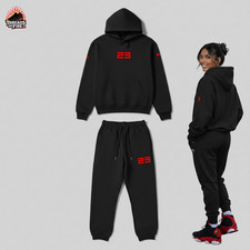 Men's Black Red Tracksuit Sweatsuit Pants Set To Match Jordan 13 Bred