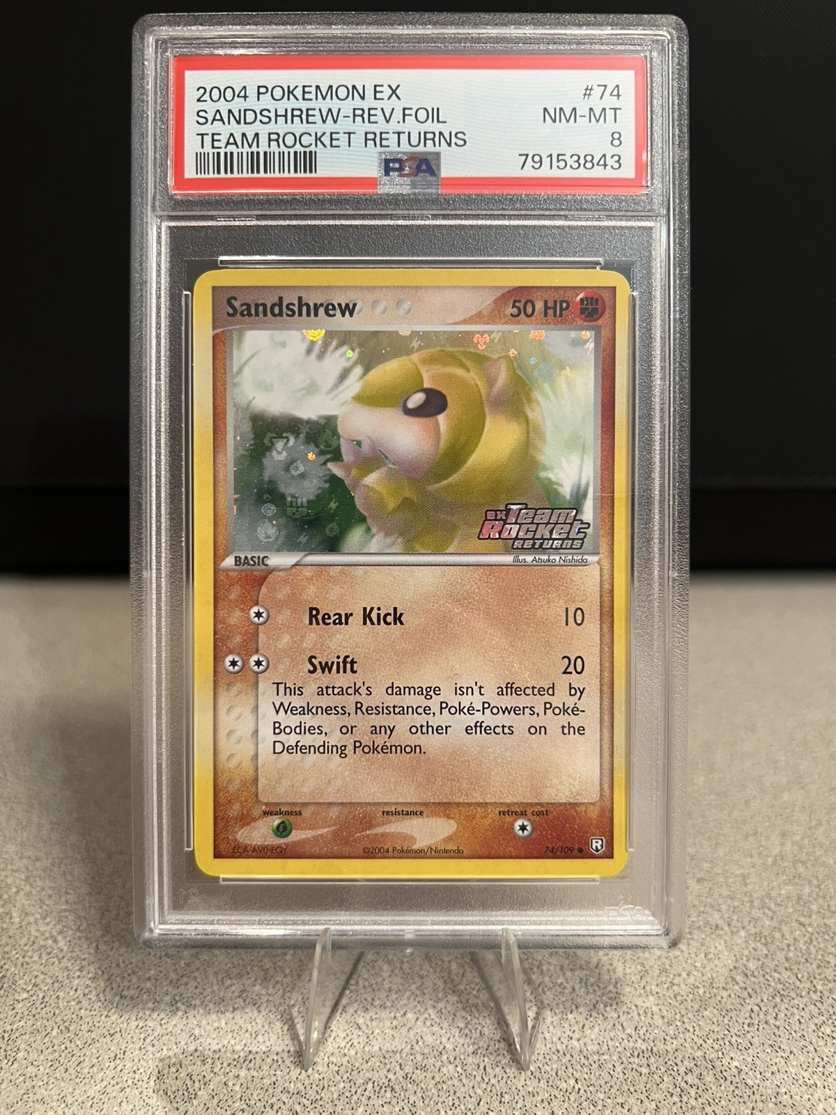 PSA 8 Sandshrew Reverse Holo 74/109 ex Team Rocket Returns Pokémon TCG (Stamped)