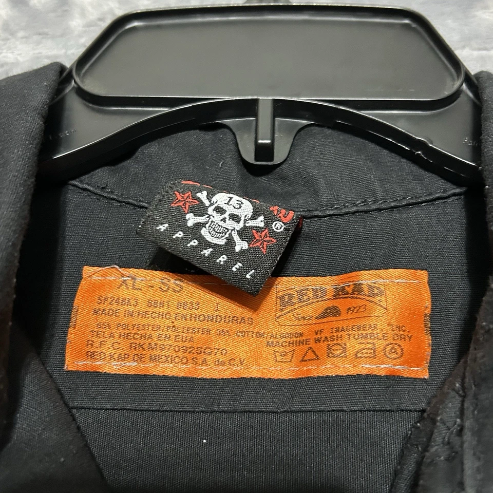 Lucky 13 Psychobilly Shirt Men Red Kap Rockabilly Punk Work Button Up Size XL - Image 4 of 4