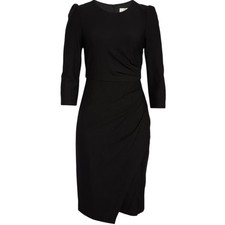 Eliza J 3/4 Sleeve Pleated Dress Size 16 Black Assymetrical Hem Puff Sleeve NWT