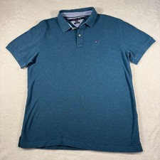 Tommy Hilfiger Polo Shirt Mens XL Blue Custom Fit Cotton Short Sleeve
