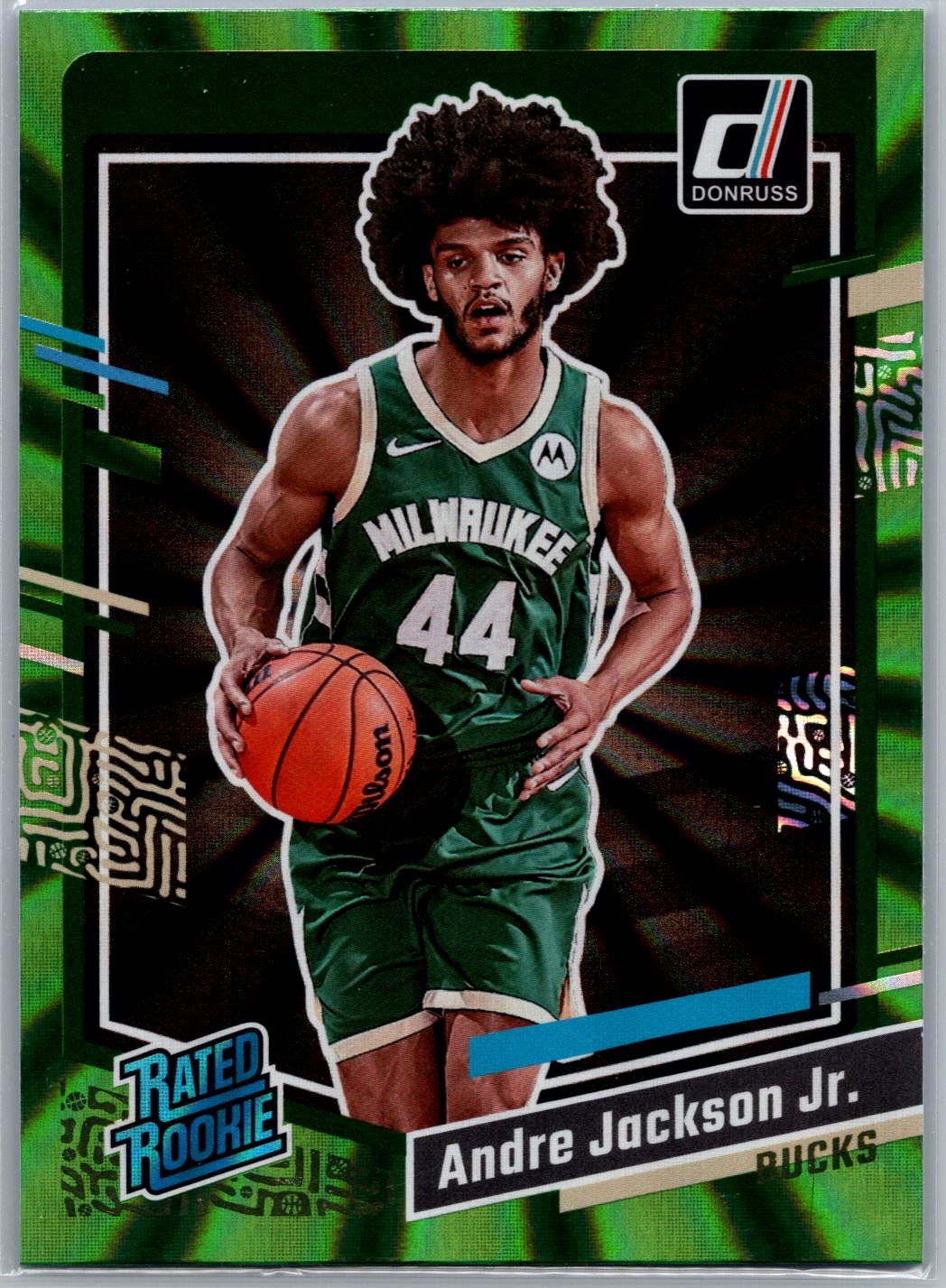 2023-24 Donruss #210 Andre Jackson Jr. Green Laser Holo Rookie Milwaukee Bucks