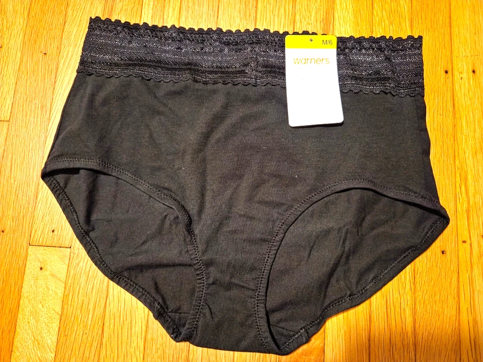 LOT OF 2 Warner's Women's Sz 6 Medium Panty Brief Lace Waistband New Black Pink - Image 4 of 4