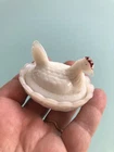 Vintage White & Red Milk Glass Chicken Hen on a Nest Miniature 3”