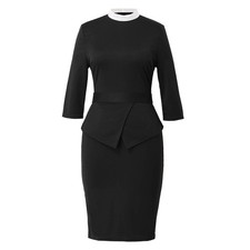 Women Clergy Dress Priest Peplum Dress Bodycon Pastor White Stand Collar Dress