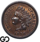 1898 Indian Head Cent Penny, AU, Sharp Strike, Nice Brown Toning
