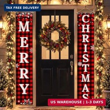 Christmas Decorations Outdoor Yard Front Porch Sign Set, Red Black Buffalo Plaid
