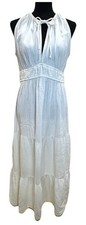 Old Navy Medium Tall White Cotton Tiered Maxi Dress Halter Tie Neck Summer Boho